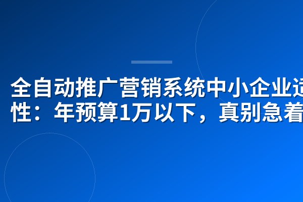 全自动推广营销系统中小企业适用性:年预算1万以下,真别急着上